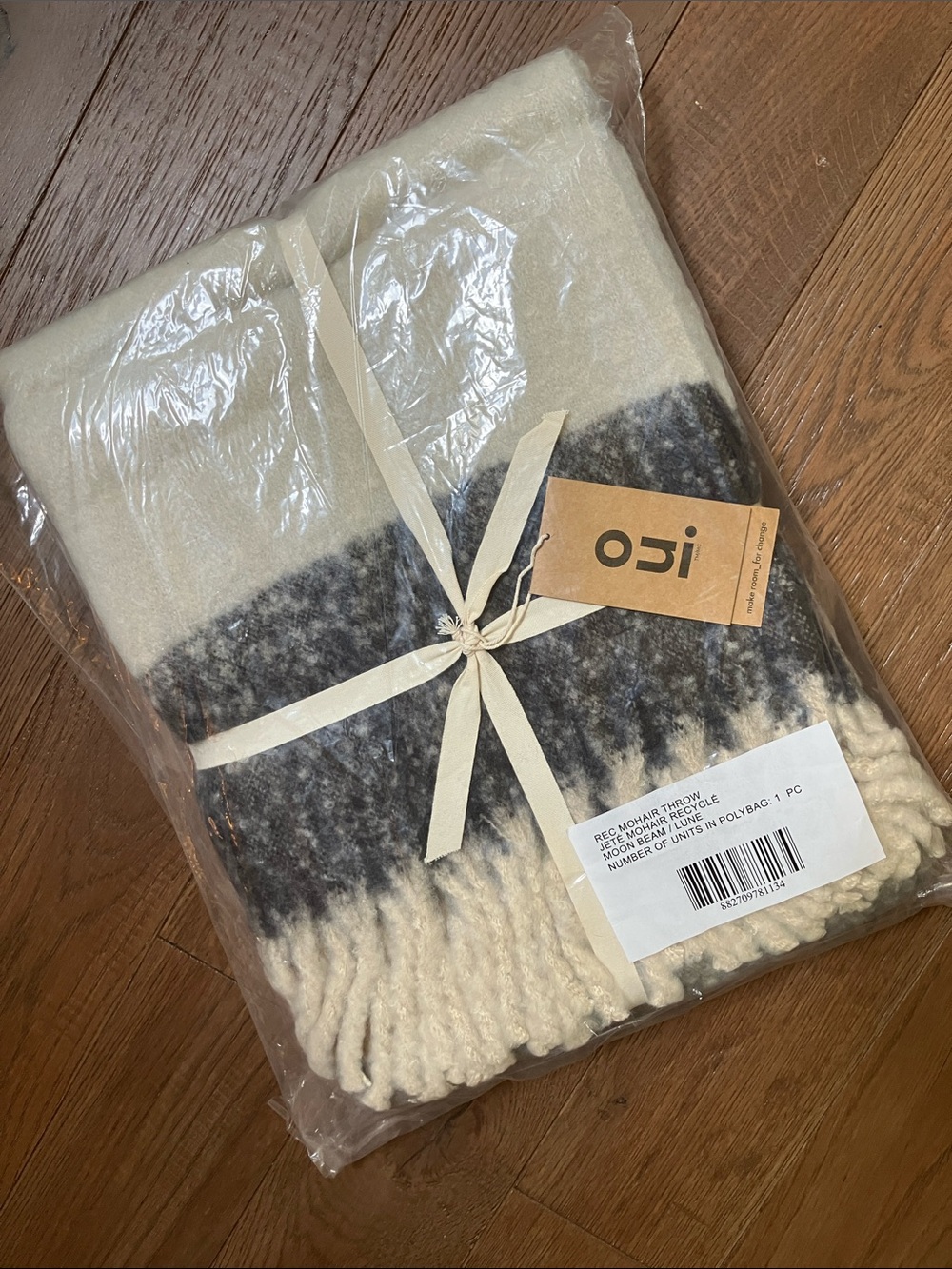 NWT Oui Colour Block Mohair Throw Blanket - Cream and Charcoal